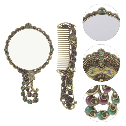 Detalle de BESPORTBLE Vintage Handspiegel with Handle and Comb – Compact Metal Travel Mirror