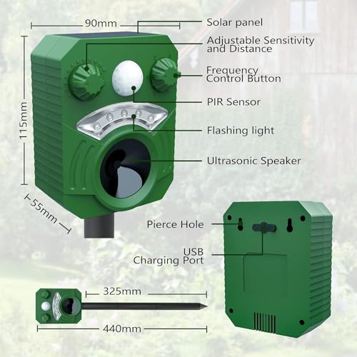 Detalle 2 de Joomouney Cat Repellent, Solar Ultrasonic Animal Deterrent with PIR Sensor