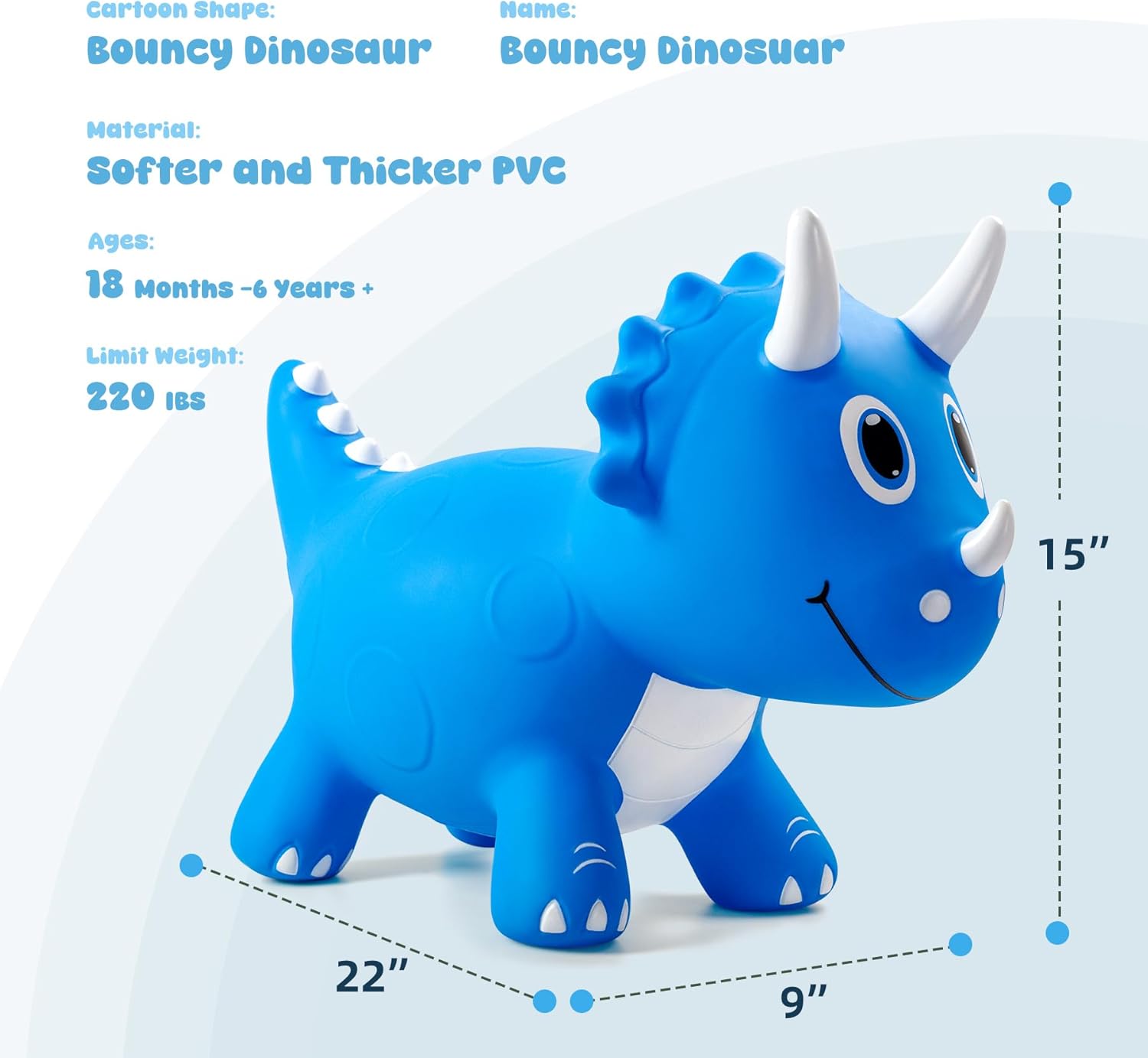 Thumbnail 1 de EVERICH TOY Kids Dinosaur Bouncy Animal Toy — Inflatable Triceratops Ride-On Hopper (Ages 18 Months–6 Years)