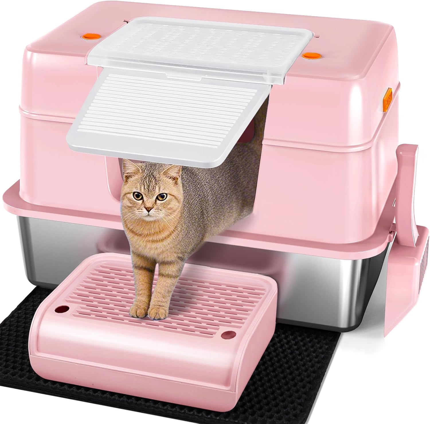 Detalle de Vivifying Katzenklo Edelstahl XL mit Deckel – geruchsarm, langlebig und leicht zu reinigen