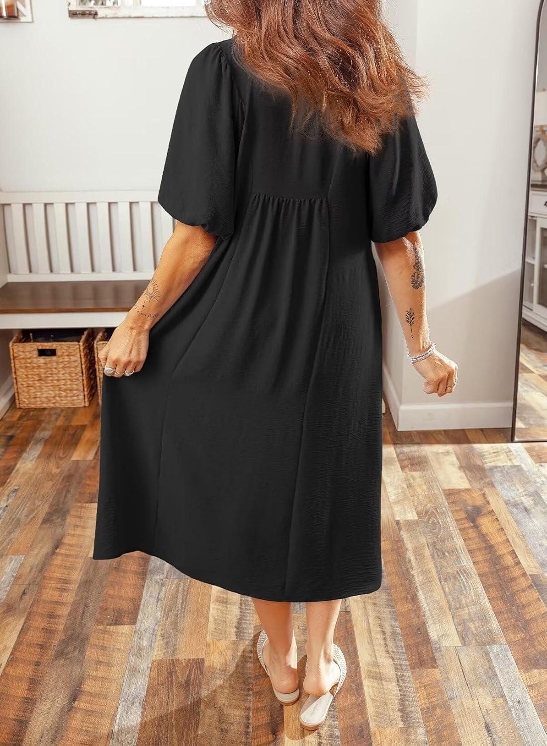 Detalle de Dokotoo 2026 Summer Dress: V-Neck, Puff Sleeve Maxi with Pockets