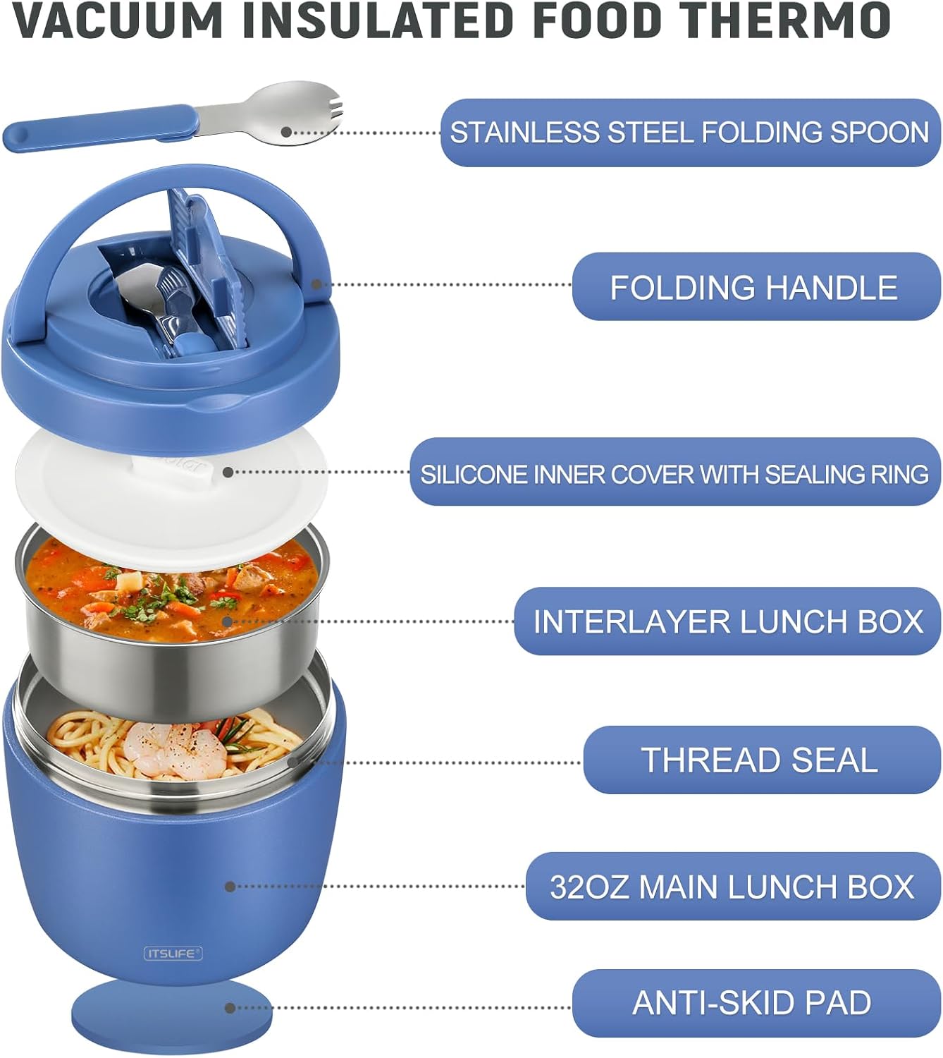 Detalle 2 de Itslife Thermobehälter 970 ml für Essen