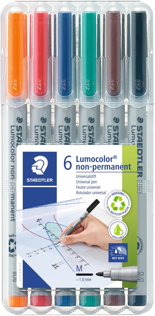 Detalle de Staedtler Lumocolor 315 WP6 – Feutres non-permanents à pointe moyenne pour surfaces variées