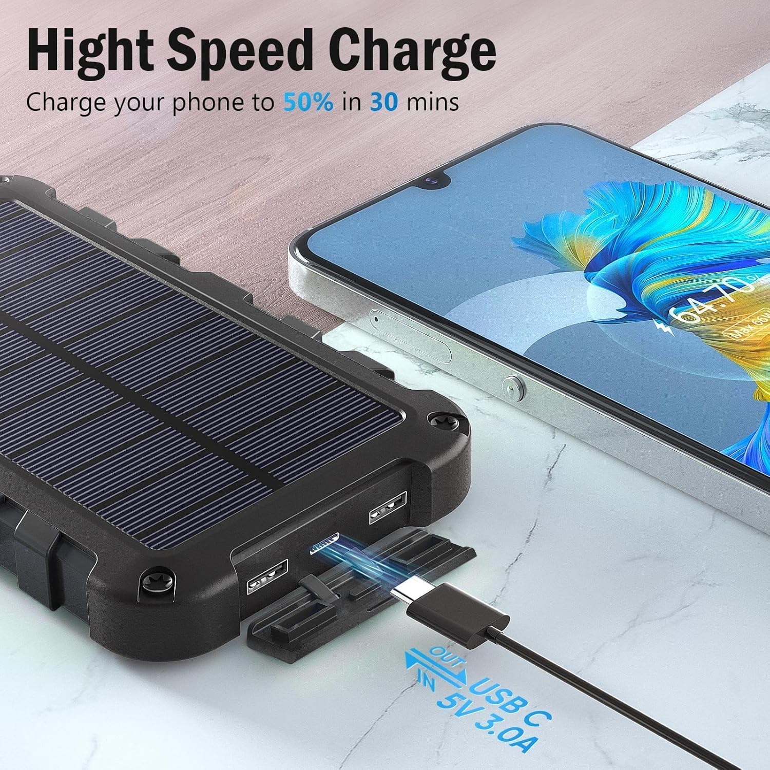Detalle de TOENNESEN Cargador Solar 26800mAh Power Bank 15W