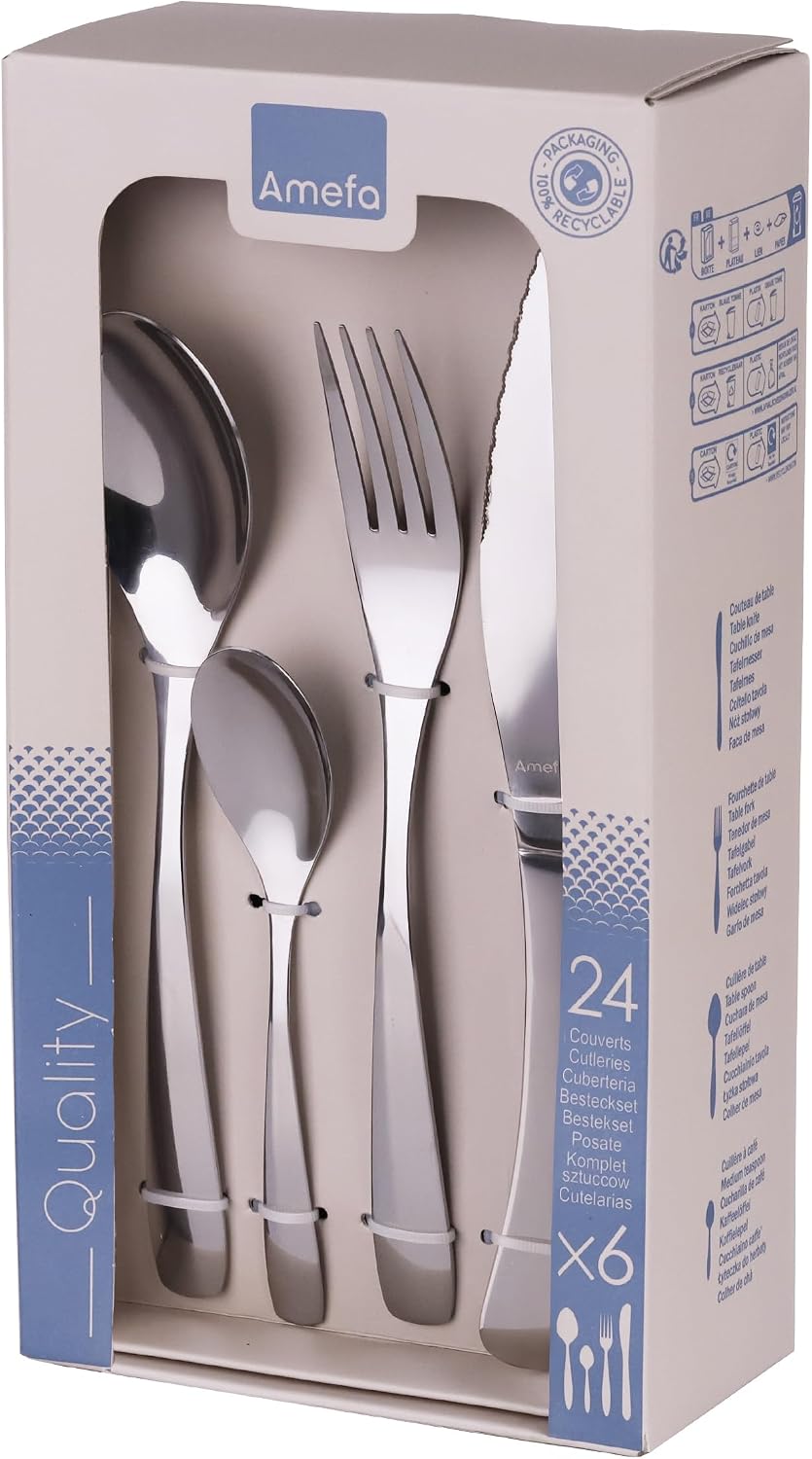 Detalle 2 de Amefa Danube Ménagère 24 pièces pour 6 personnes – couverts de table en acier inox 18/0, finition brillante