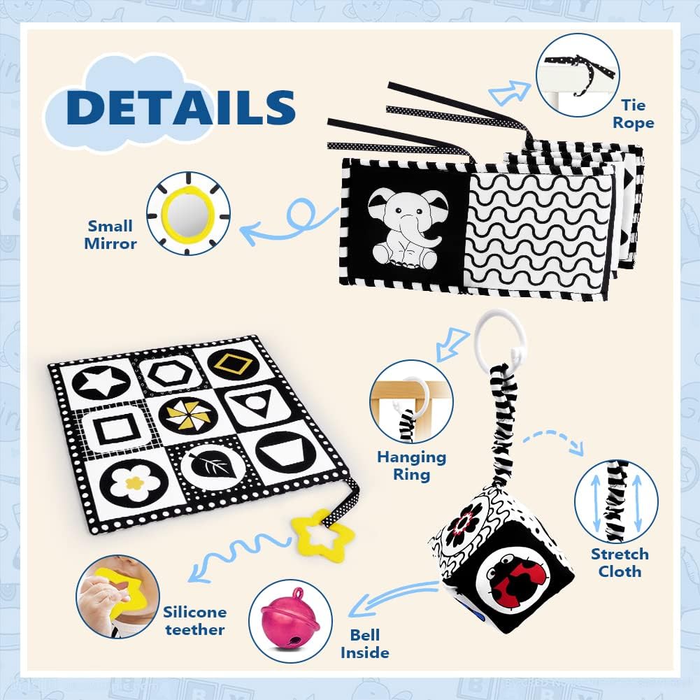 Thumbnail 3 de Aolso Libro di Stoffa Sensoriale per Neonati - Set di 3 con Sonaglio, Ideale per Tummy Time e Passeggino