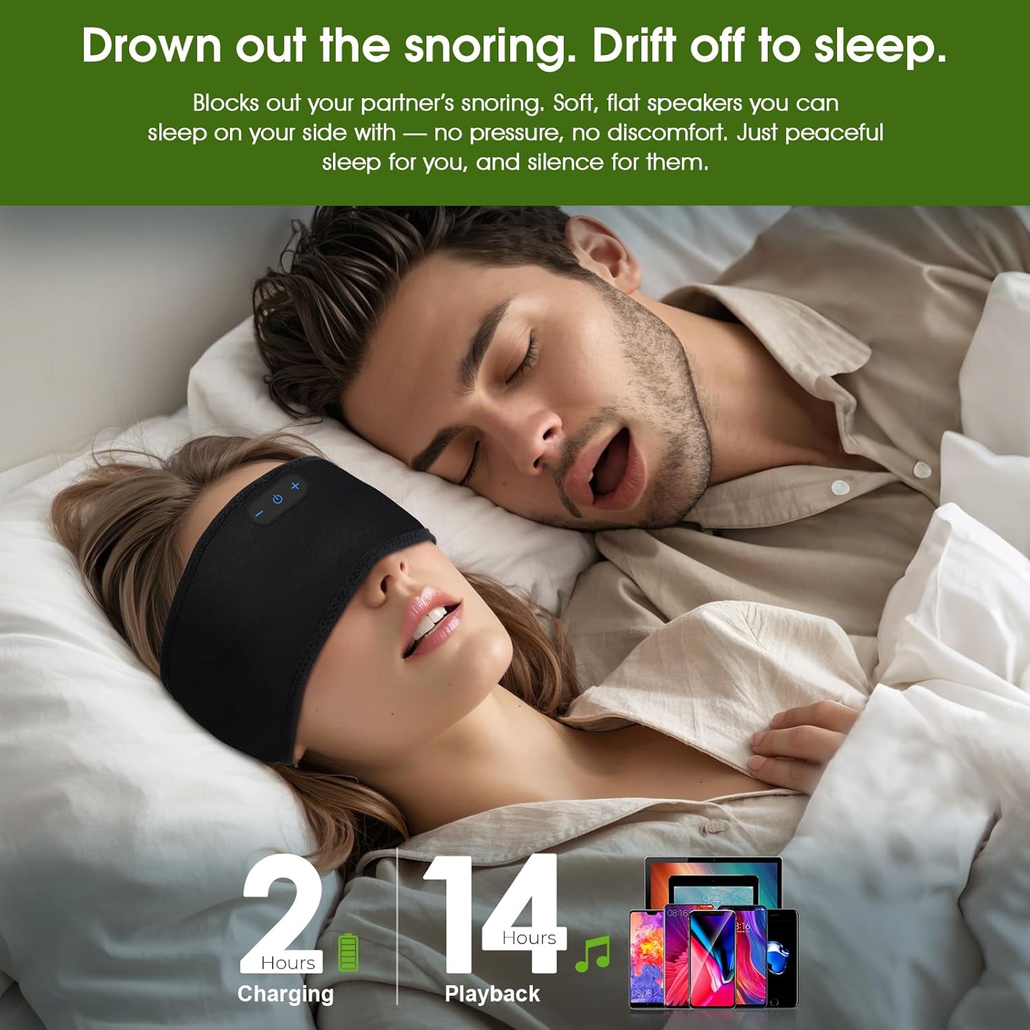 Detalle de 2-Pack Sleep Headphones for Side Sleepers – Ultra-Soft Bamboo Cotton Bluetooth Headband Headphones (16H, Bluetooth 5.4)