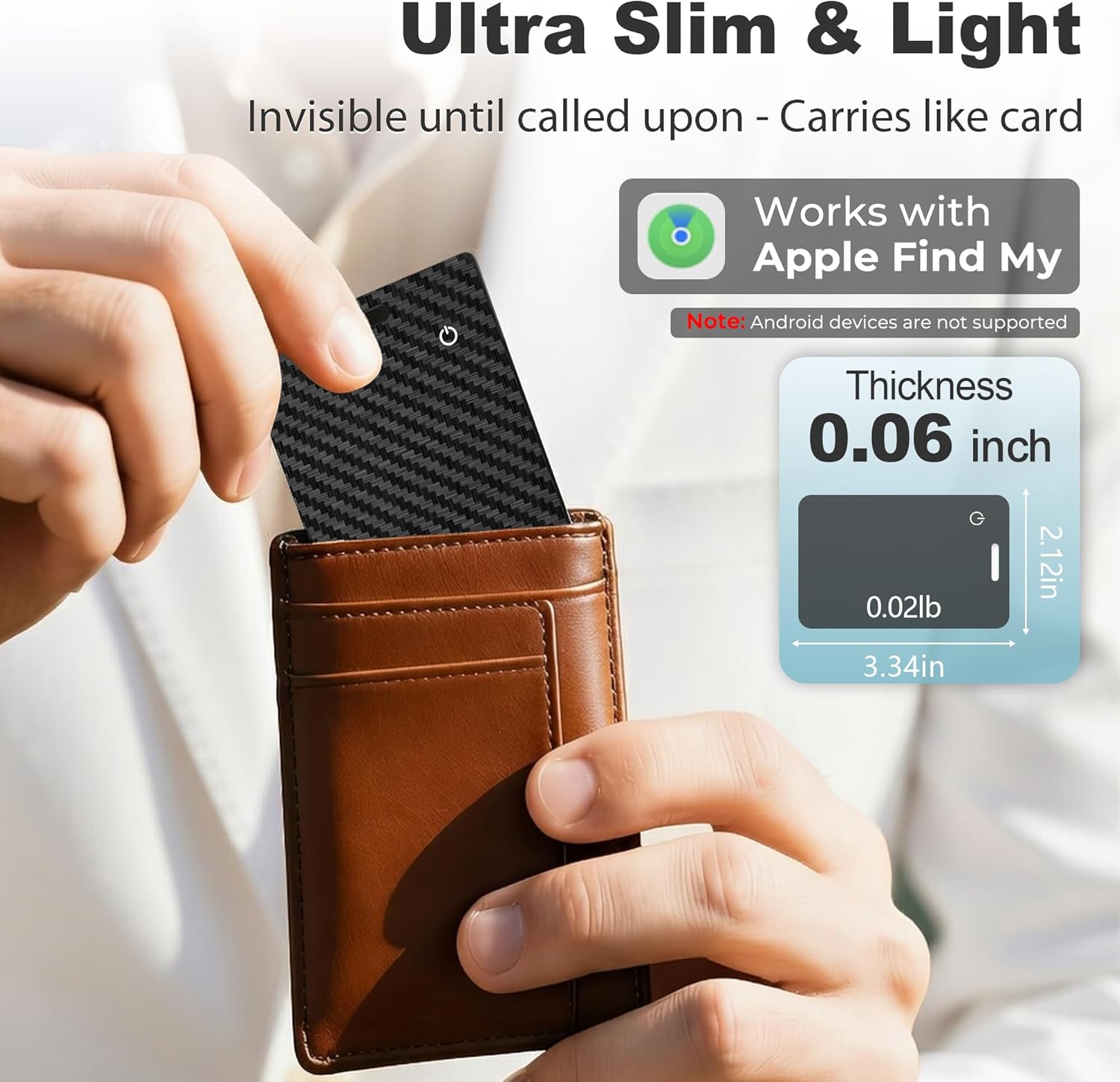 Thumbnail 2 de [Apple MFi Certified] Wallet Tracker Card with Apple Find My (iOS Only) — Rechargeable Air Tracker for Wallet, Keys & More, Black