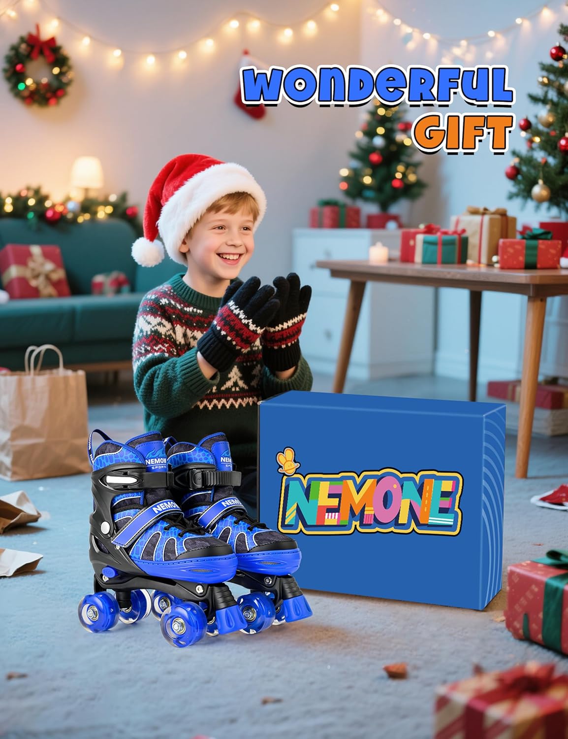 Thumbnail 5 de NEMONE Mermaid 4 Size Adjustable Light-Up Roller Skates for Girls (Purple Blue)