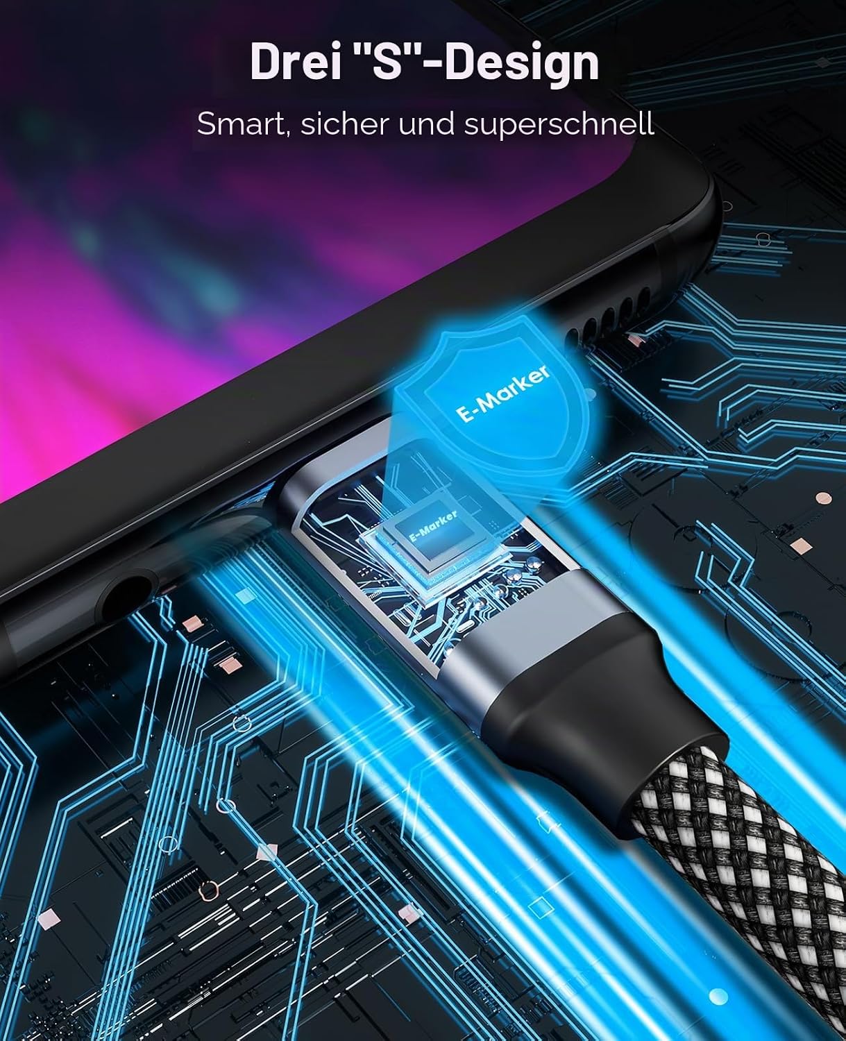 Thumbnail 6 de Magtame USB-C Kabel 240W Magnetisch Self-Winding – 5 ft, 5A, Nylon Geflochten, USB-C auf USB-C Schnellladung