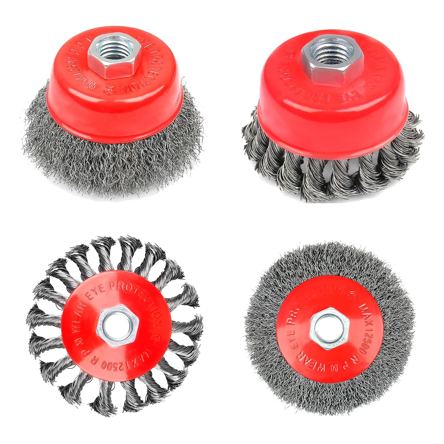RUCUDIM Twist Knot Drahtbürsten-Set für Winkelschleifer (M14) – 4-teilig, 75/100 mm