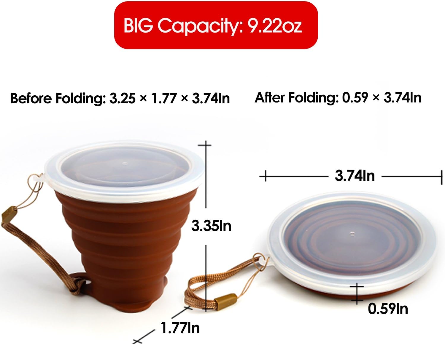 Detalle 2 de ME.FAN Collapsible Silicone Travel Cups, 270 ml, Graduated with Steel Rim