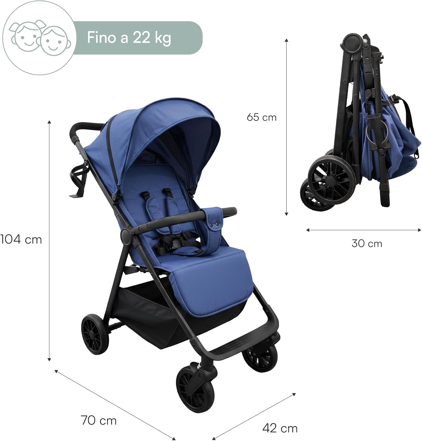 Thumbnail 2 de Baroni Kids Passeggino Leggero Richiudibile up to 22 kg — Compatto, con Schienale Reclinabile e Cappottina Estensibile