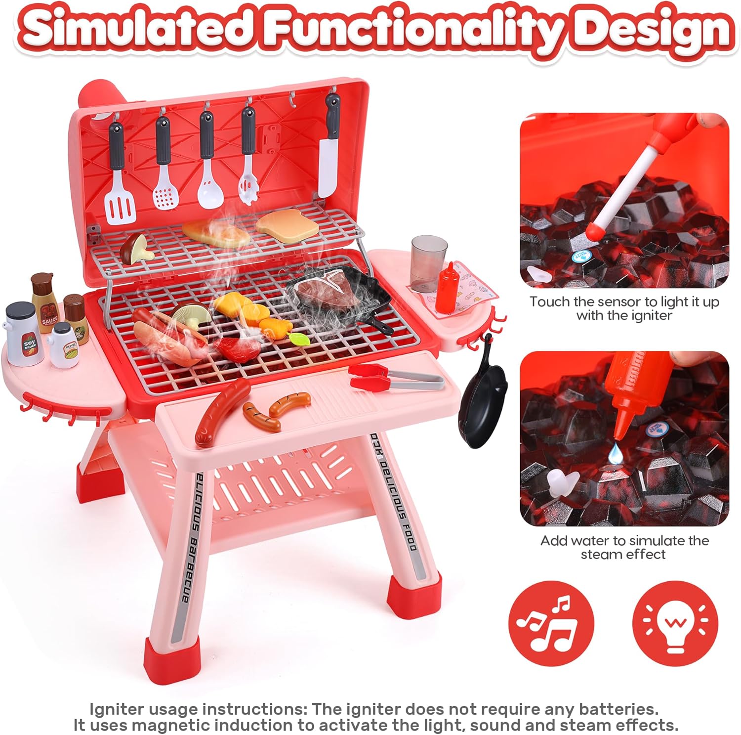 Thumbnail 6 de CUTE STONE Kids BBQ Grill Playset with Lights and Sound