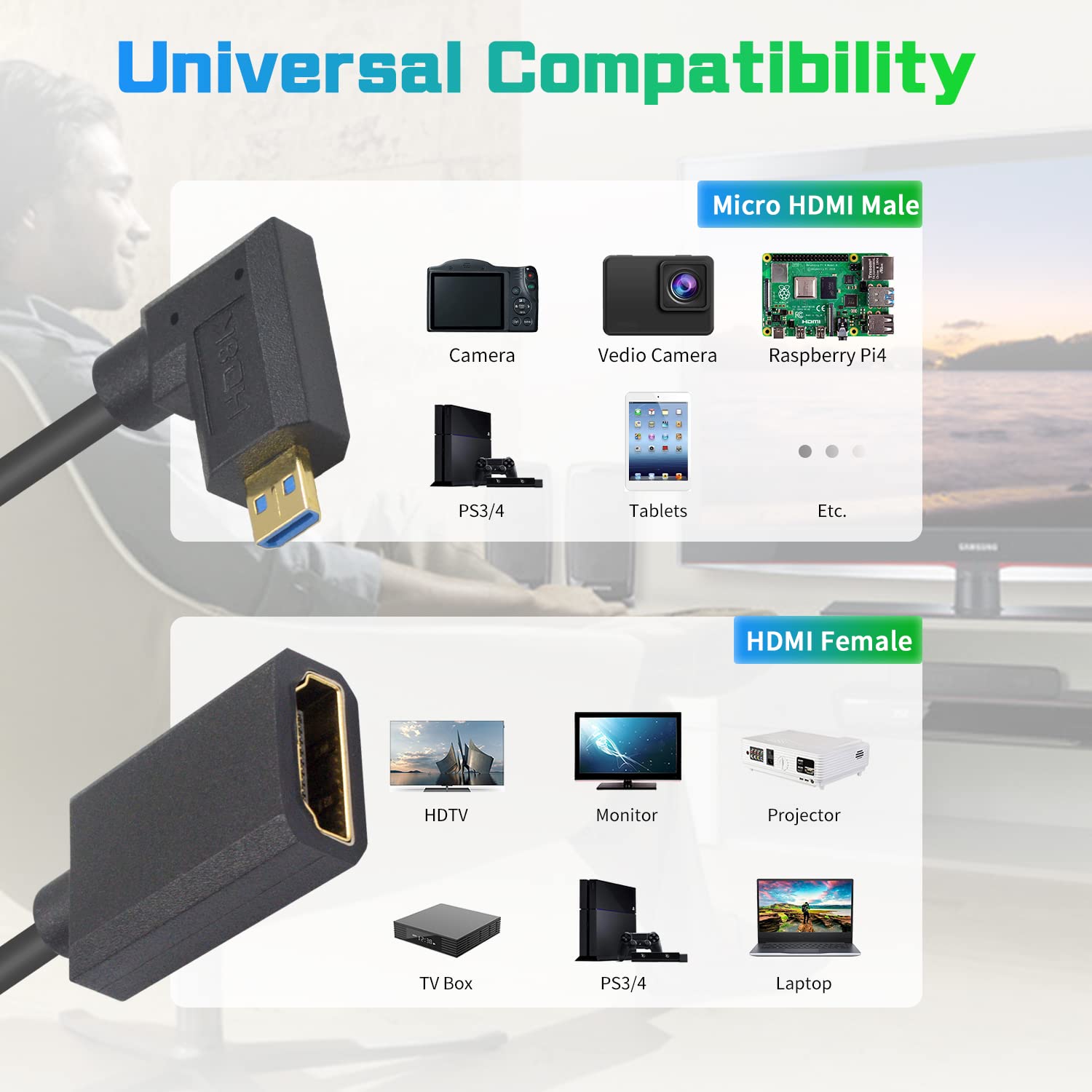 Thumbnail 3 de Duttek 8K 90 Degree Micro HDMI to HDMI Coiled Cable (1.2m) – Right Angle Micro HDMI Male to HDMI Female