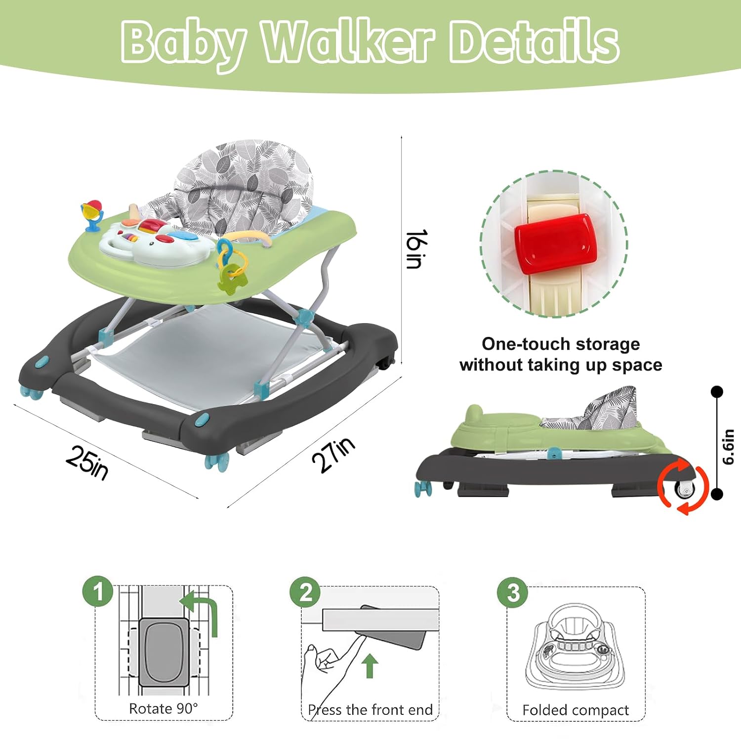 Detalle de Howeemo 5-in-1 Foldable Baby Walker with Activity Center, Rocker and 3 Heights