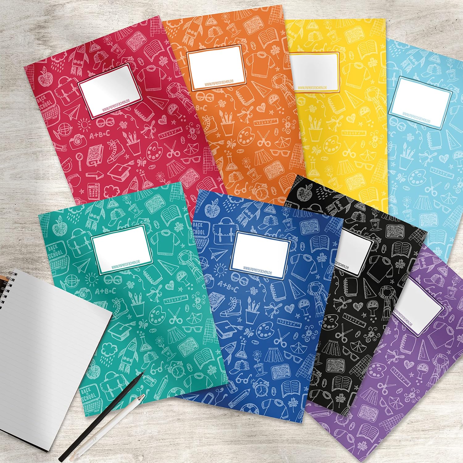 Thumbnail 6 de Papierdrachen Heftumschläge DIN A4 mit Scribble-Motiven, 8 Stück – Set Nummer 6