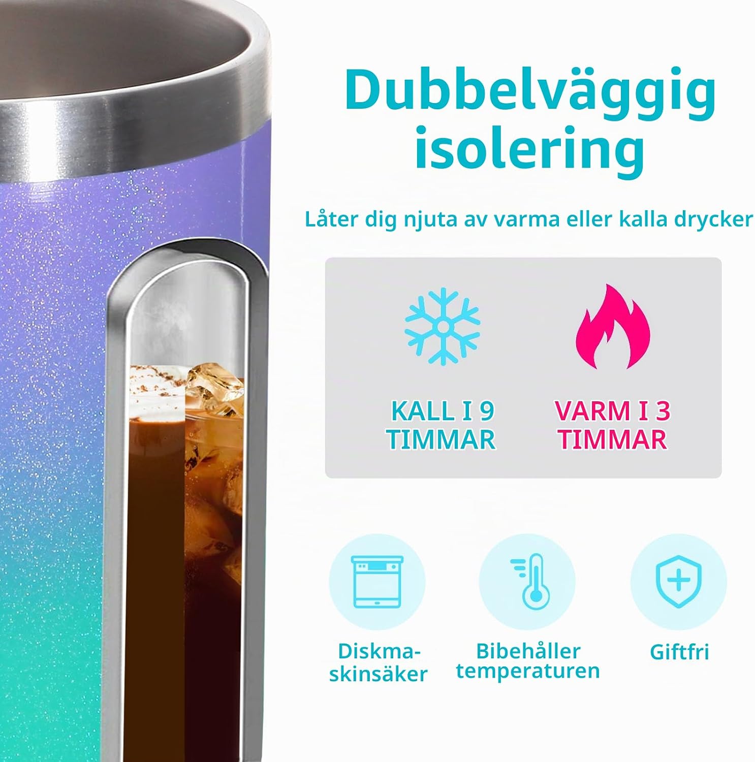 Detalle de Volhoply 14oz isolerad kaffemugg i rostfritt stål, 2-pack