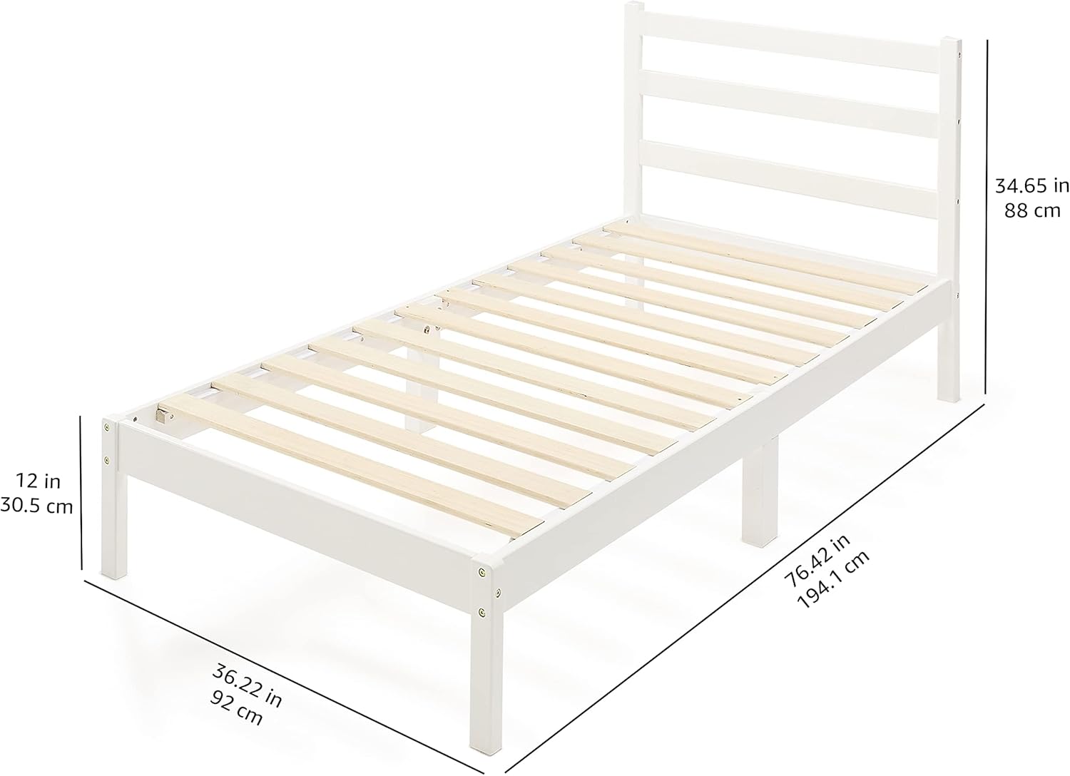 Detalle de Amazon Basics Struttura per letto in pino massiccio 90x190 cm - bianco, montaggio semplice
