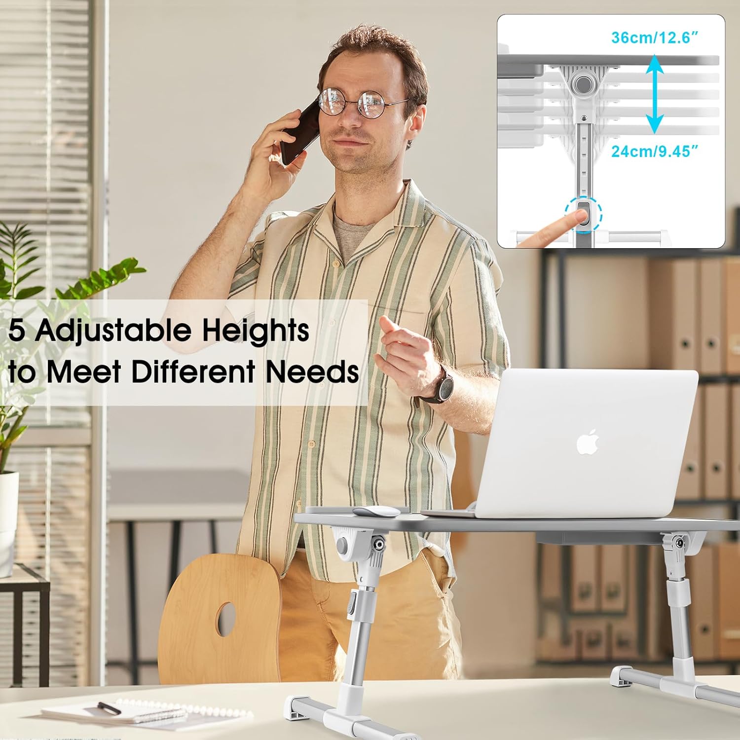 Thumbnail 3 de AirOpen Table de lit pliante pour ordinateur portable (réglable en hauteur et angle) avec tiroir et emplacement tablette