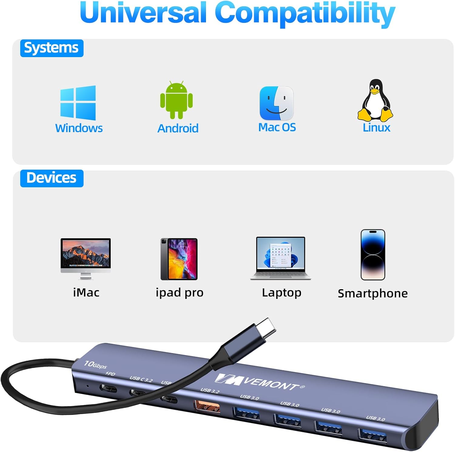 Thumbnail 6 de USB C Hub 10Gbps 7 in 1 von VEMONT