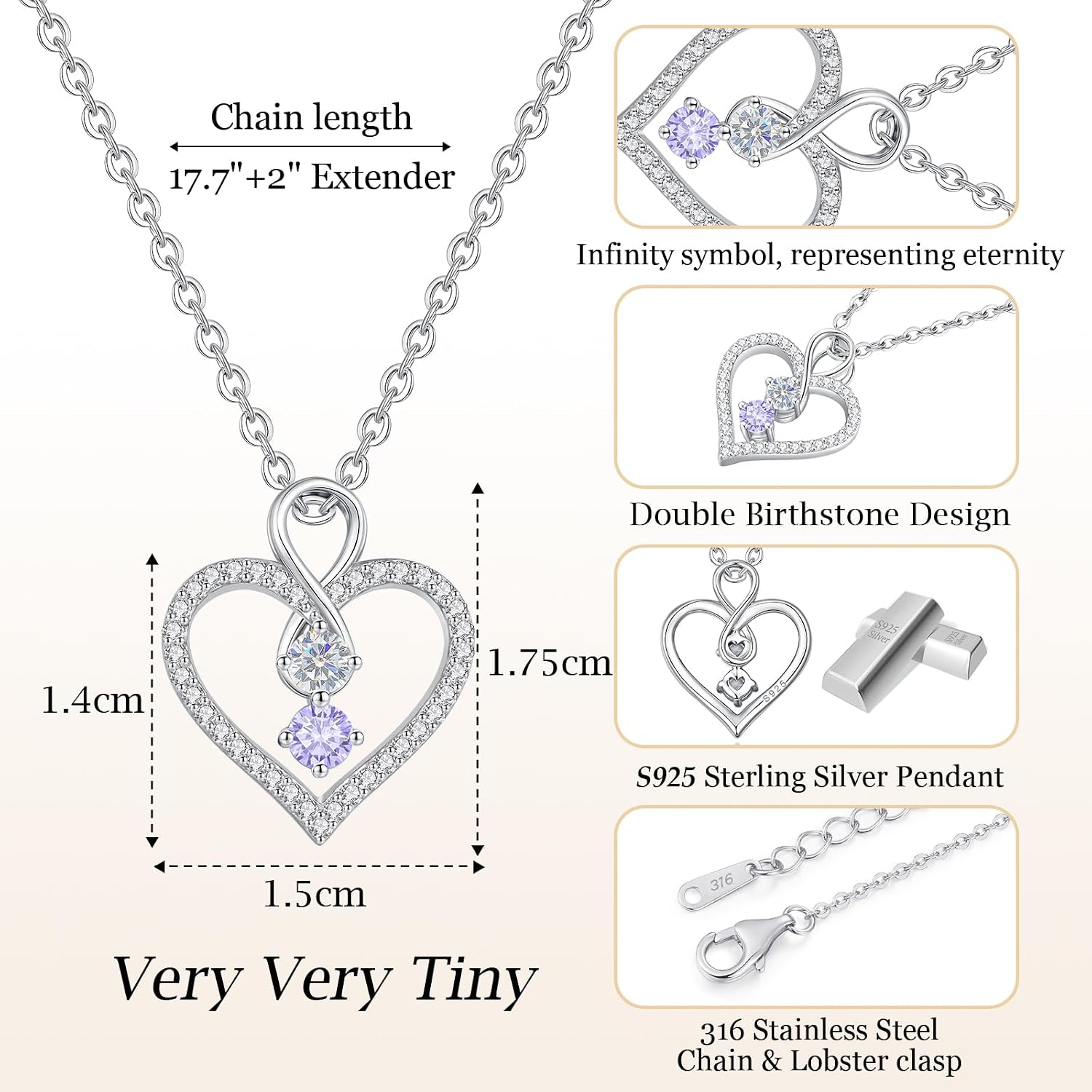 Detalle 2 de Infinity Birthstone Necklace in 925 Sterling Silver