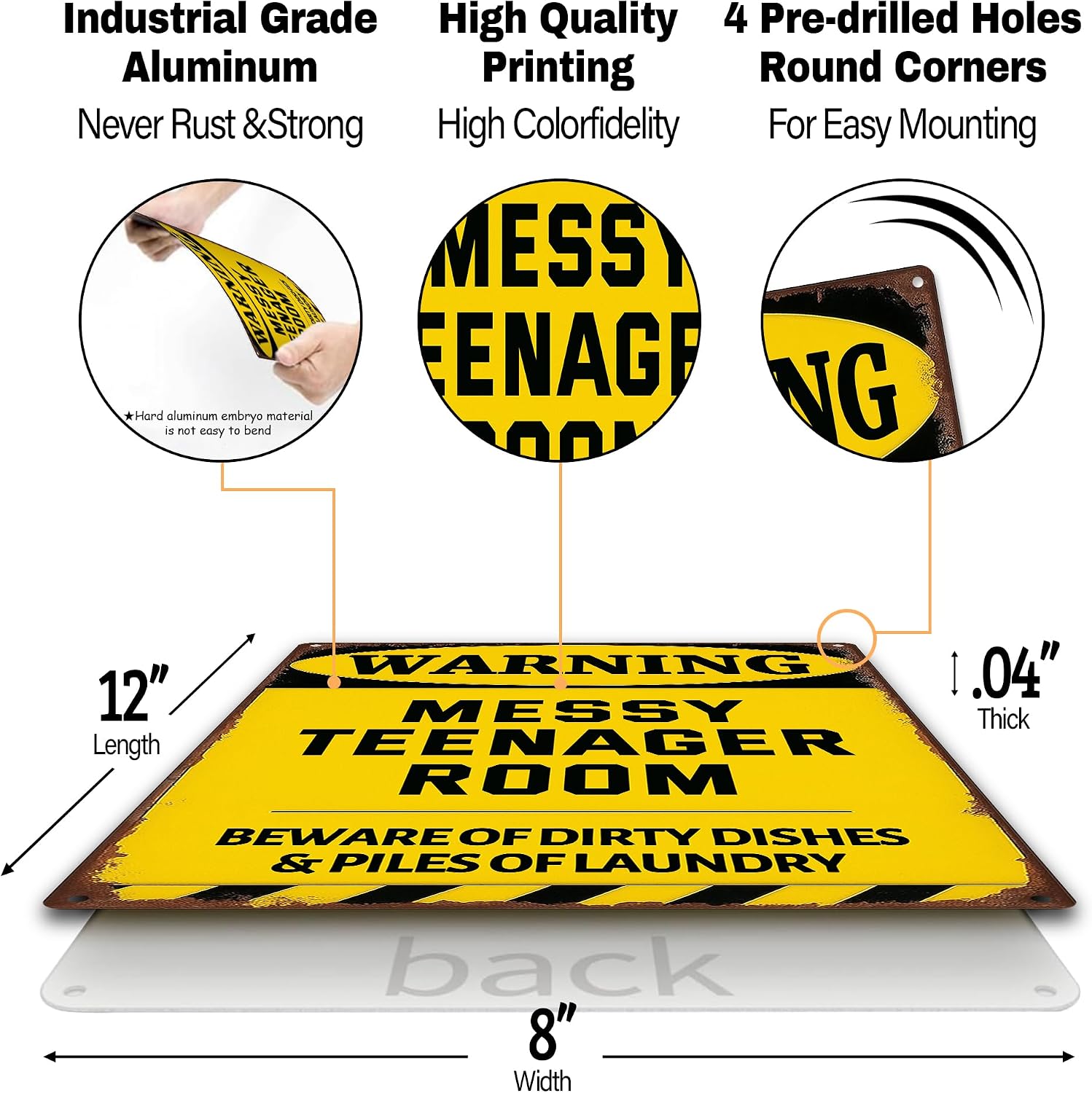 Thumbnail 1 de Funny Aluminum Metal Sign – ‘Messy Teenager Room’ (8x12 inches)