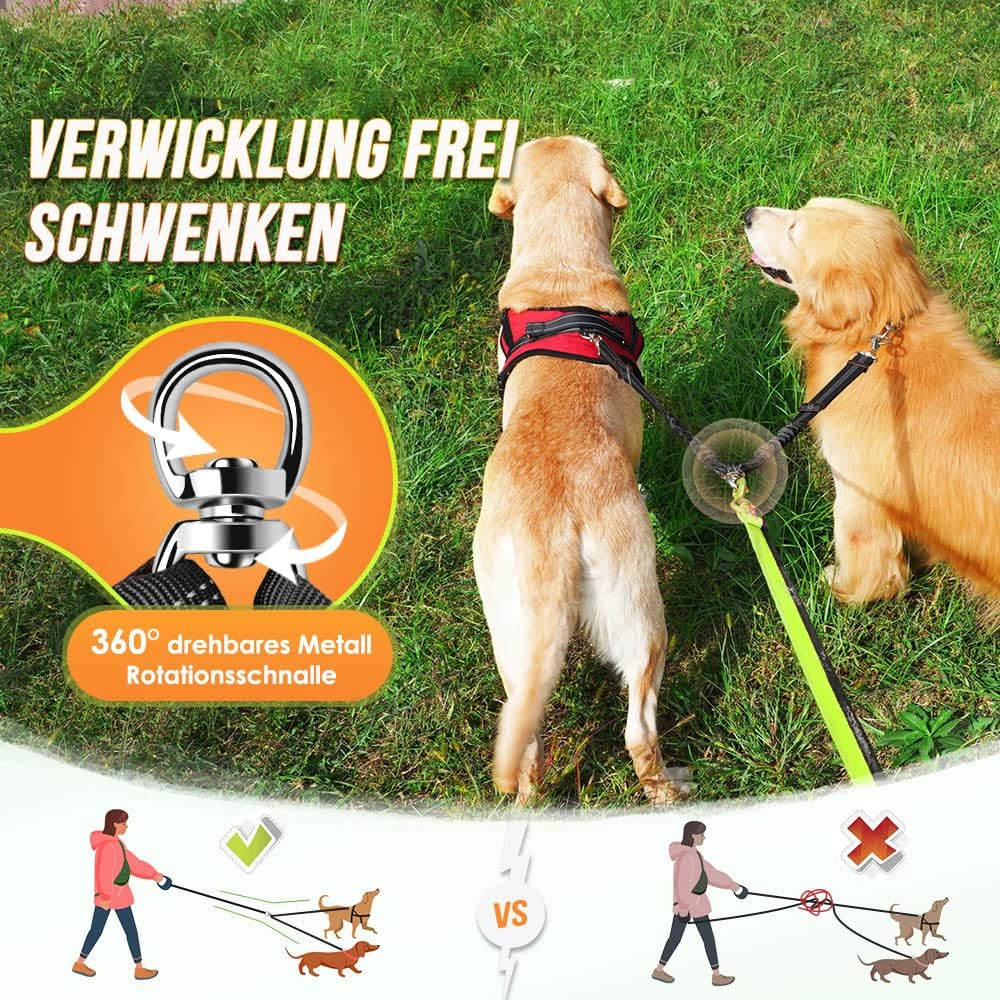 Detalle de Nasjac Doppelte Hundeleine – 360° drehbarer Splitter für zwei Hunde