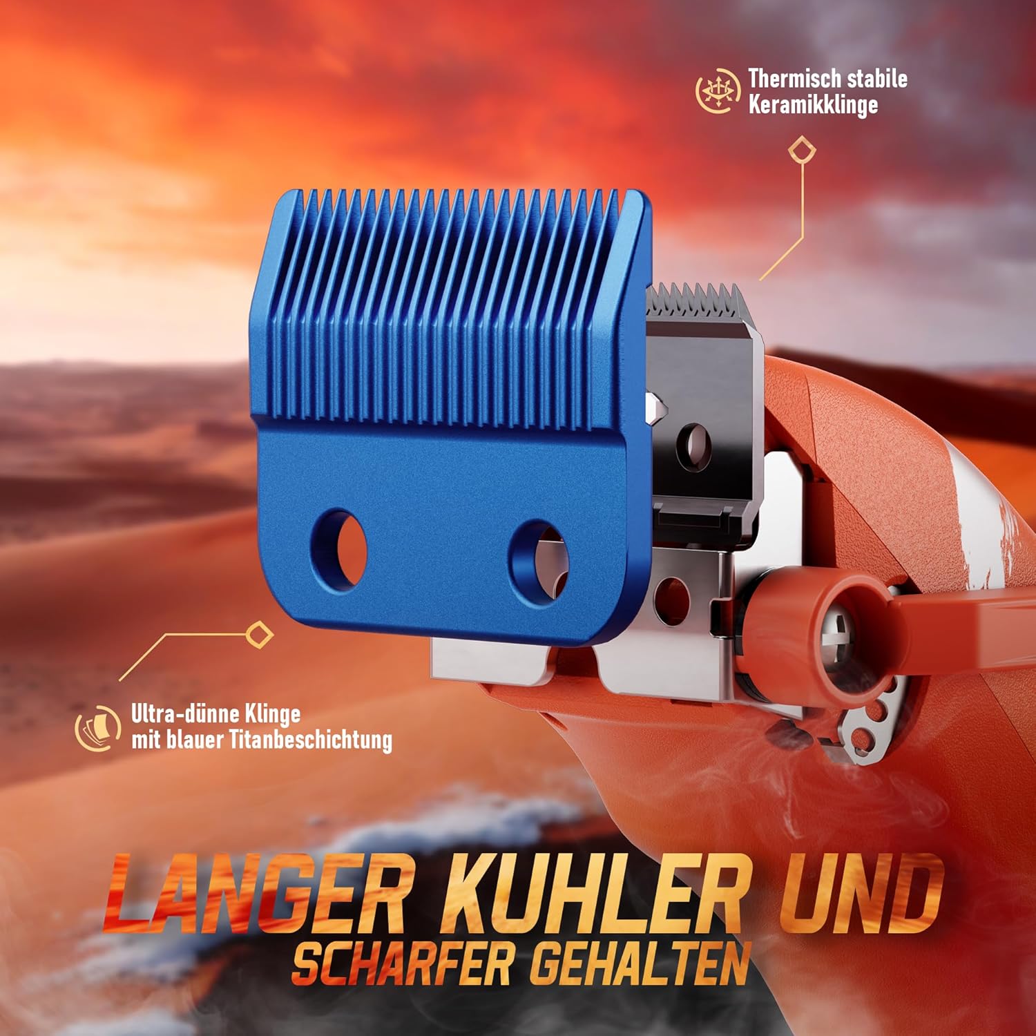 Thumbnail 2 de SUPRENT Sandstorm professioneller Herren-Haarschneider mit 8.500 U/min, Zero-Gap T-Blade & Titan-Klingen (blau/Orange)