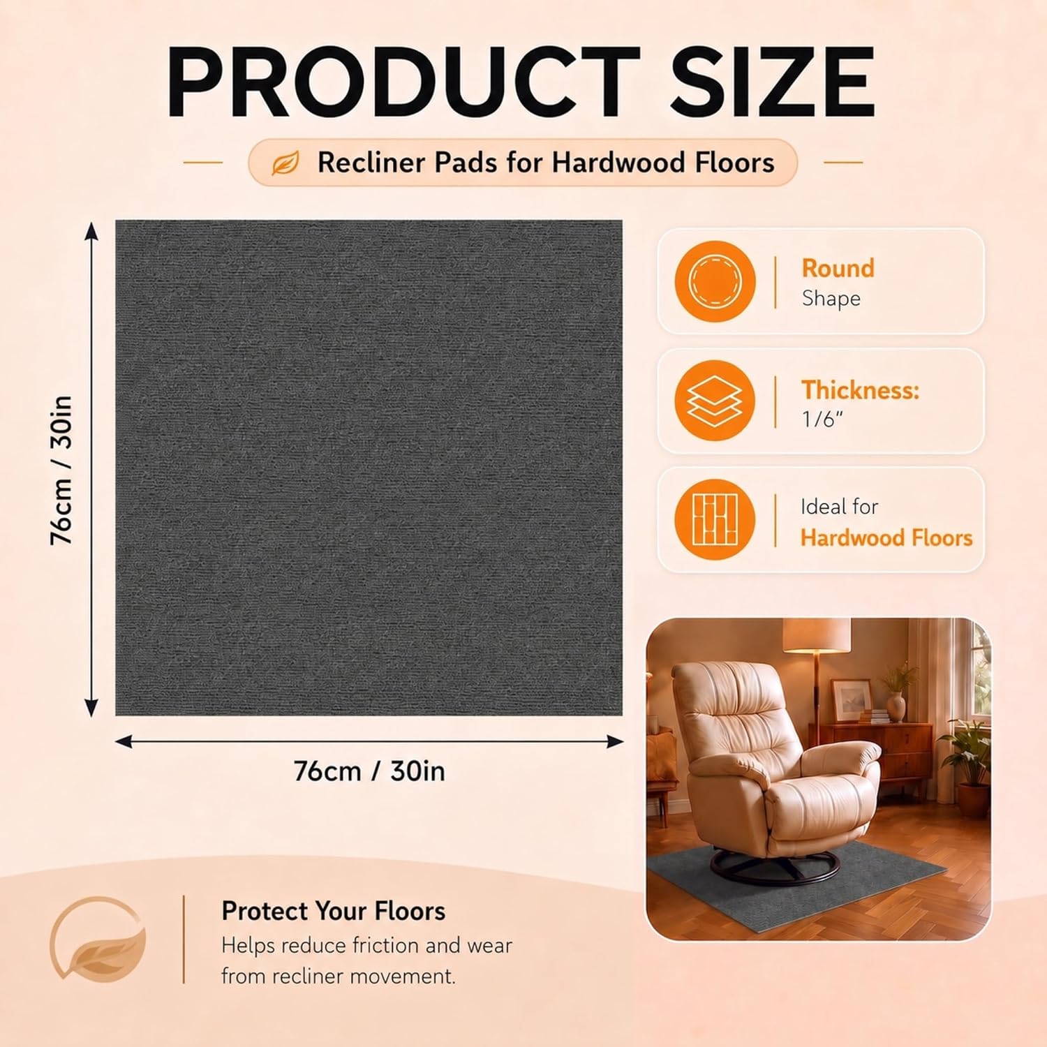 Detalle 2 de Recliner Floor Protector Pads, 30 x 30 Inch