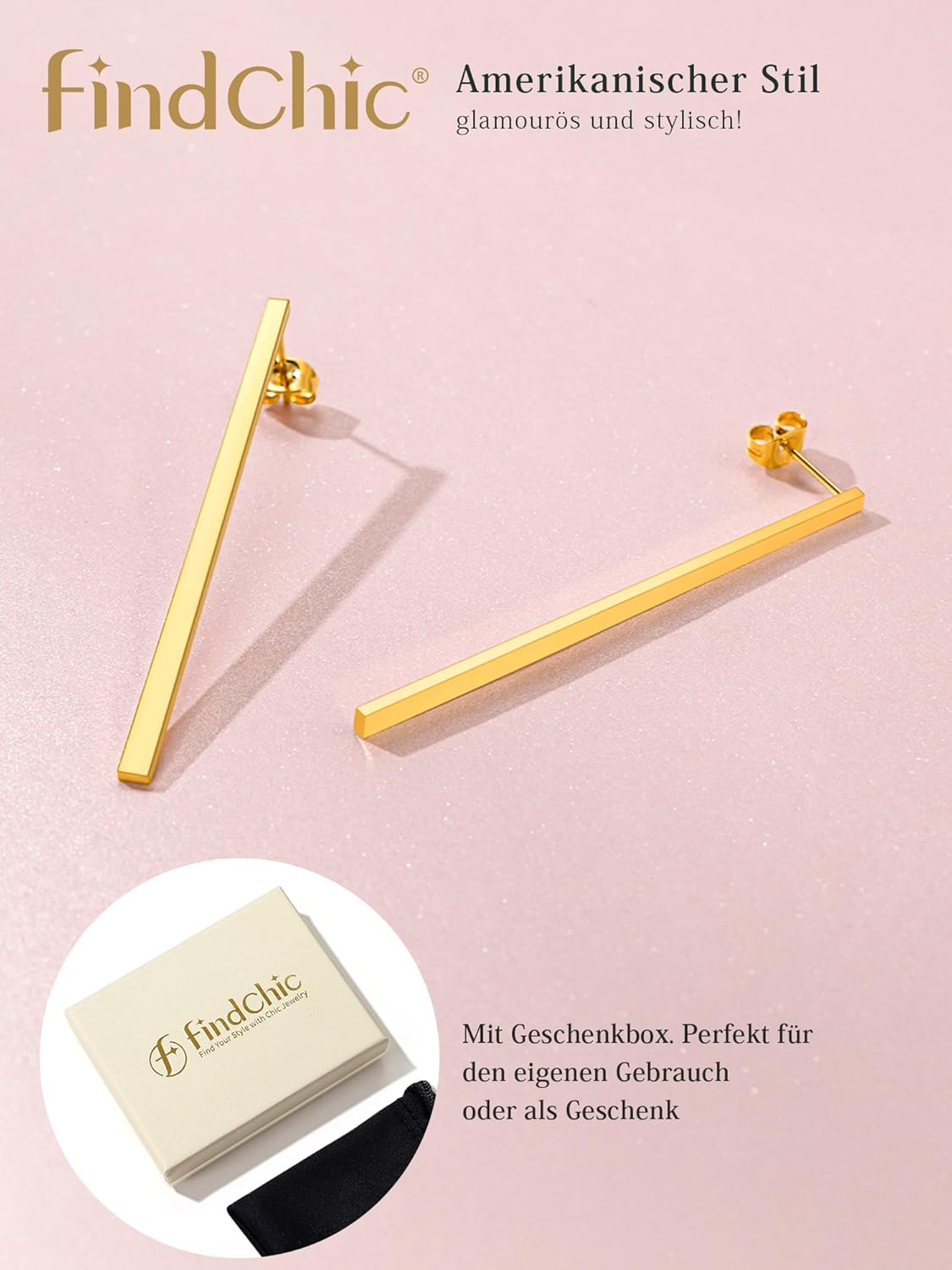 Thumbnail 3 de FindChic Edelstahl Stab Ohrringe Damen Lang – Minimalistische Statement Ohrringe in Gold, Silber Schwarz