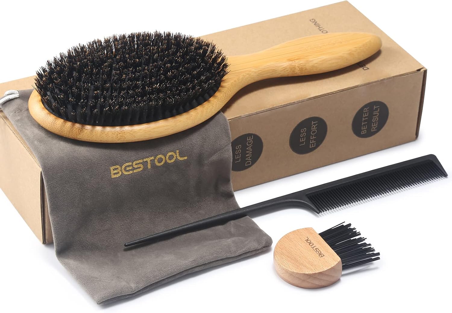 Detalle de BESTOOL haarborstel met wildzwijnhaar en bamboe handvat voor fijn haar