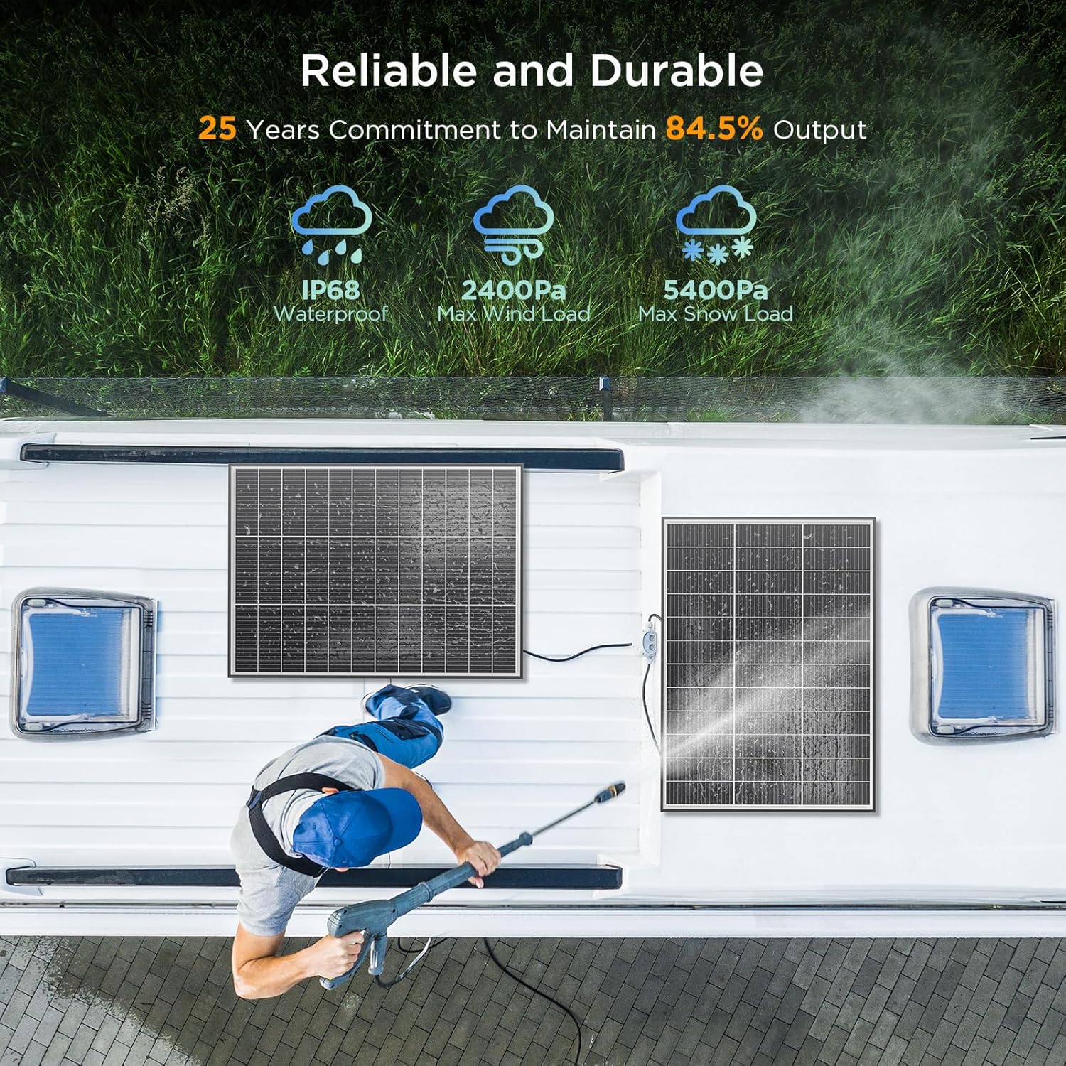 Detalle de Callsun N-Type 16BB 200W Solar Panel (2×100W) for RV, Van, Marine & Off-Grid 12/24V Systems