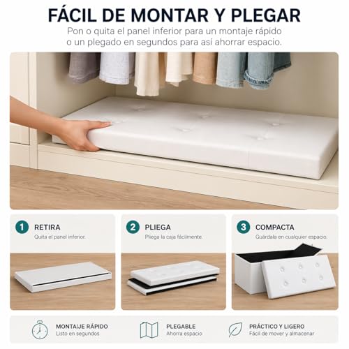 Detalle 2 de Puff de almacenamiento plegable T-LOVENDO.ES 38x76x38 cm – Bancada tapizada con capacidad de 300 kg
