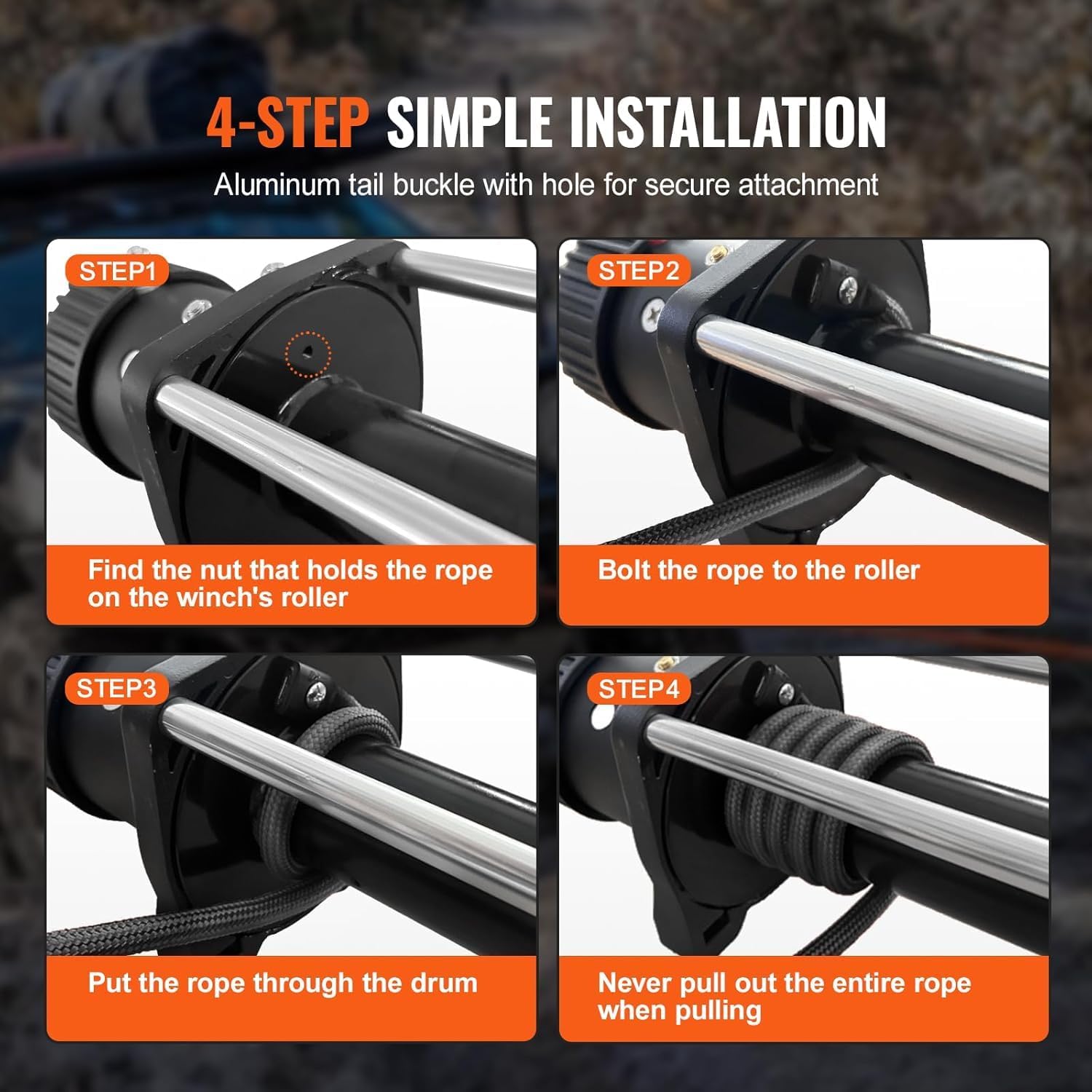 Thumbnail 4 de VEVOR 3/8 in x 100 ft Synthetic Winch Rope with Protective Sleeve, Hook & Pull Strap — 26,500 lbs Break Strength