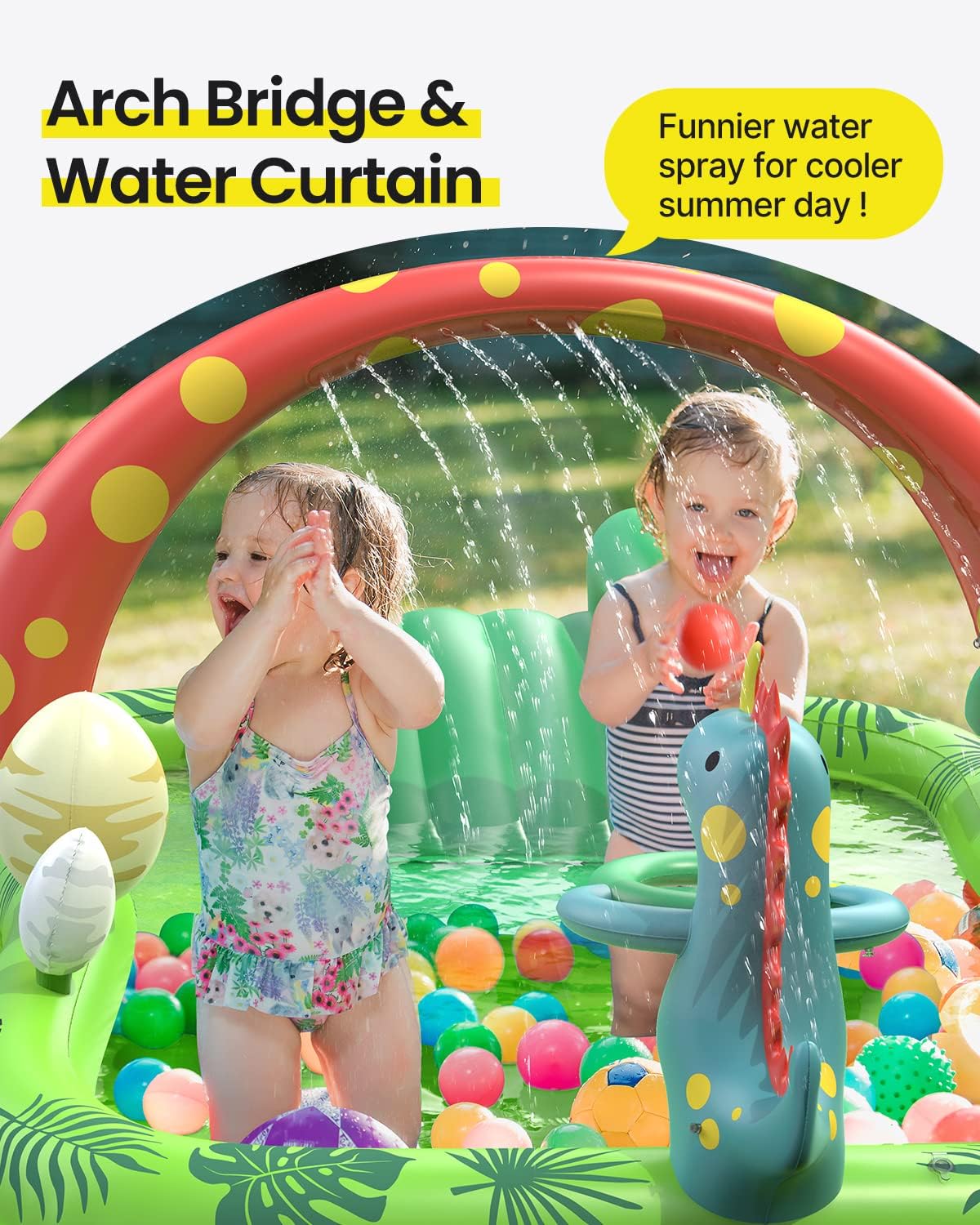 Detalle de Airefina Dino Planet Inflatable Kids Pool with Water Slide