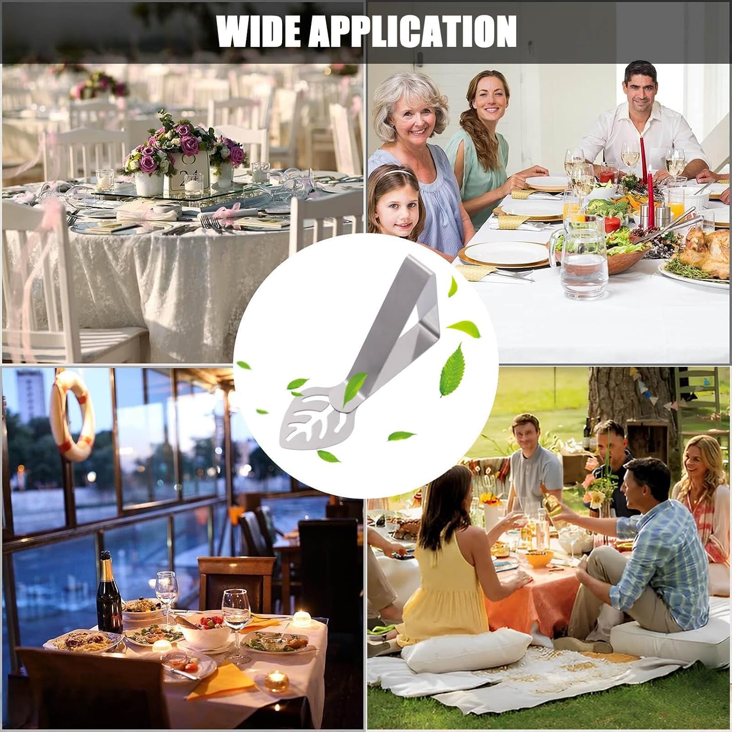 Detalle de Leaf-shaped table cloth clips (10-pack) for outside & inside tables, stainless steel large clamp