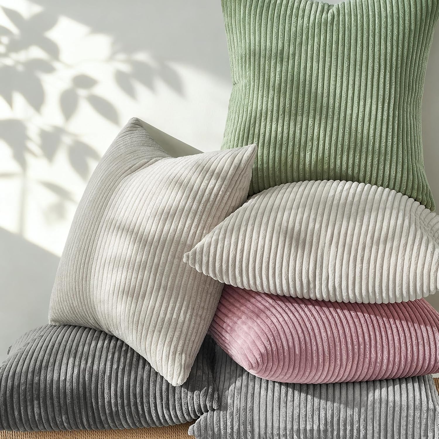 Thumbnail 6 de Topfinel 2er Set Kissenbezug 45x45 grau aus Kordsamt mit gestreiftem Muster