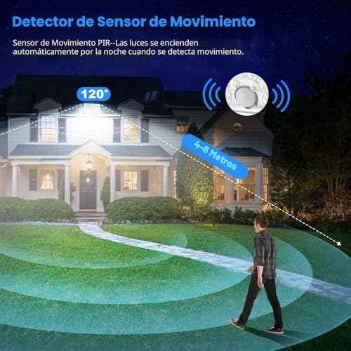 Detalle de Realky Lampara Solar Exterior con Sensor de Movimiento (2 uds) – 113 LEDs, 4 modos y cable de 5 m