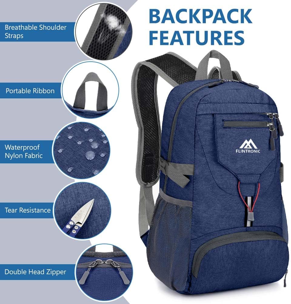 Detalle de flintronic Sac à Dos Pliable Ultraléger 20L — Léger, Imperméable et Polyvalent pour Outdoor