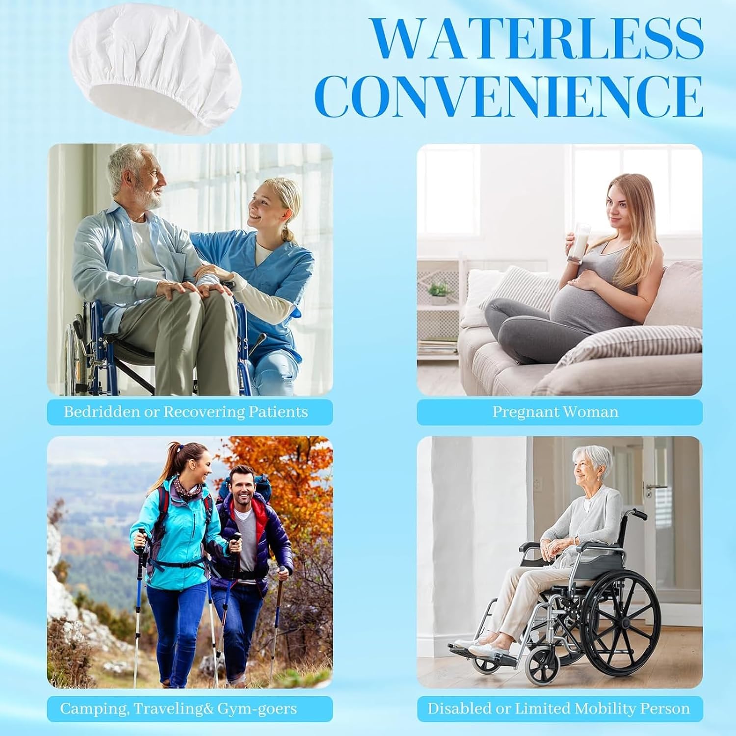 Detalle de 6 Pack No-Rinse Shampoo Caps: Waterless Hair Wash for Bedridden, Elderly, and Post-Surgery Care