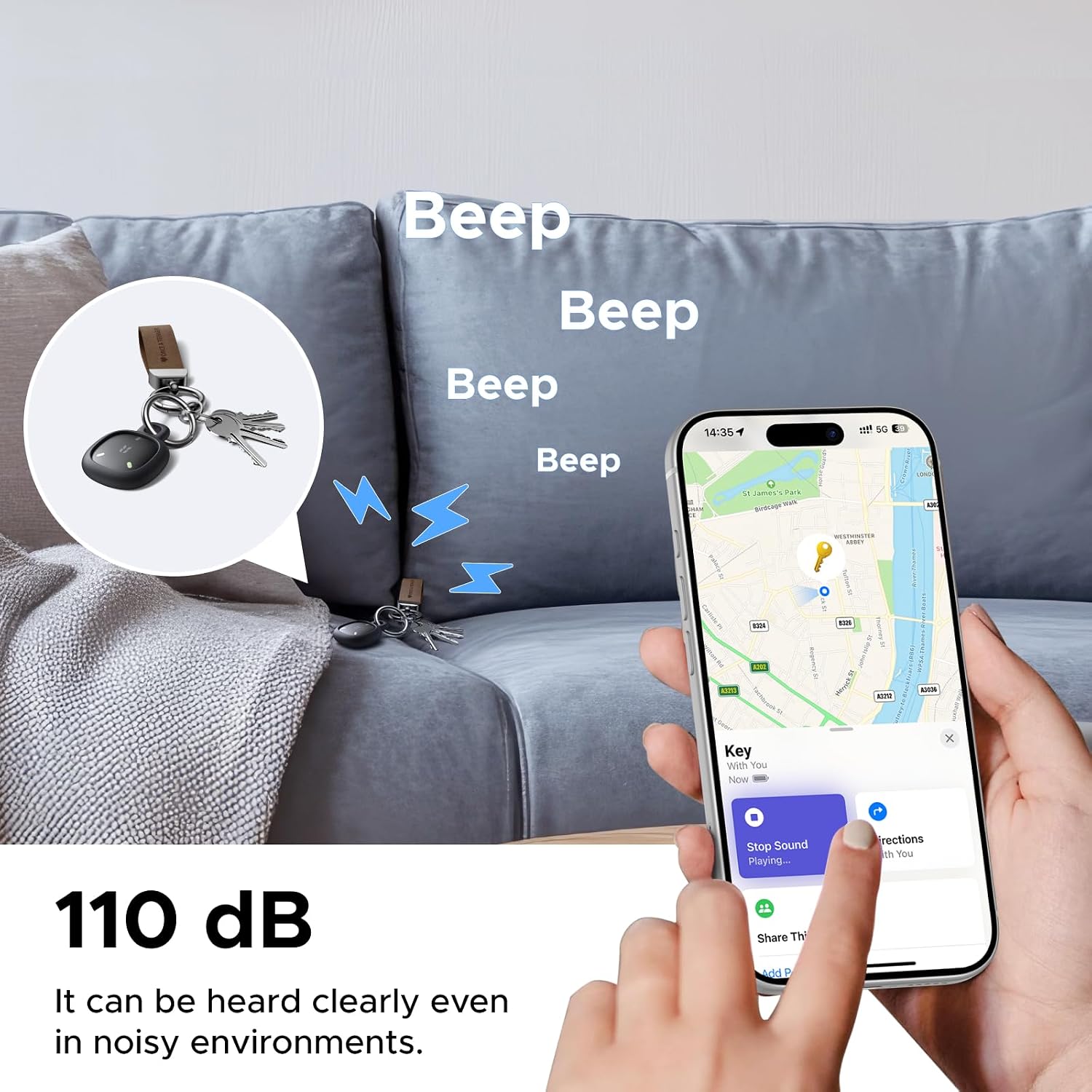 Detalle 2 de UGREEN FineTrack Duo2 FT207 Bluetooth Tracker 4-Pack, IP68, 110dB Alarm