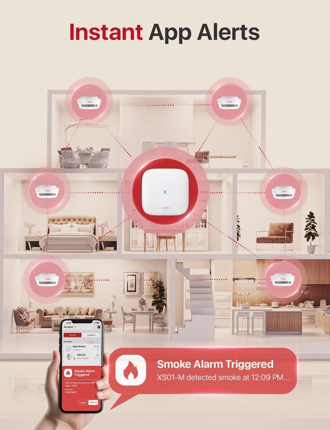 Thumbnail 2 de X-Sense XS01-M Wi-Fi Smoke Alarm Detector with SBS50 Base Station (3-Pack) – EN 14604 Compliant