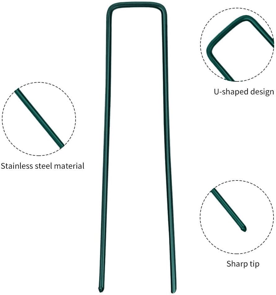 Detalle de OUNUO 100 Picchetti Giardino per Telo Pacciamatura – Zincato, 150x25 mm, Ø3 mm – Verde