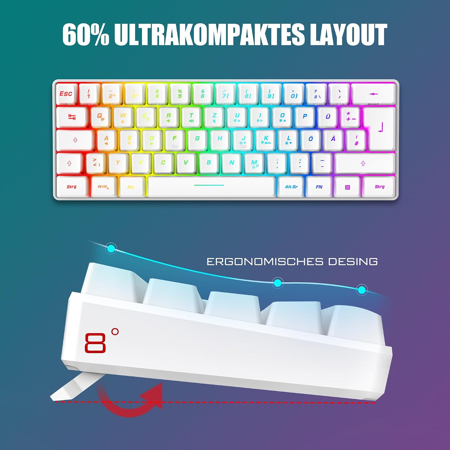 Detalle 2 de RedThunder 60% RGB Set 62 Tasten
