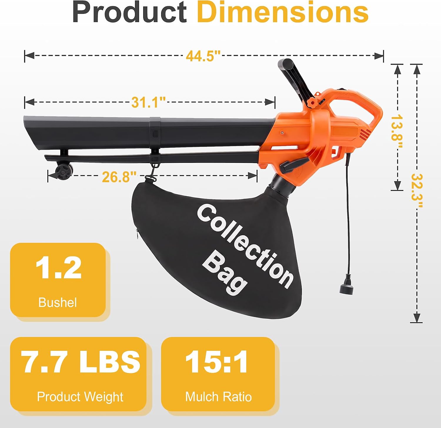 Detalle 1 de KMFurnila Electric Leaf Blower Vacuum Mulcher, 1.2-Bushel Bag