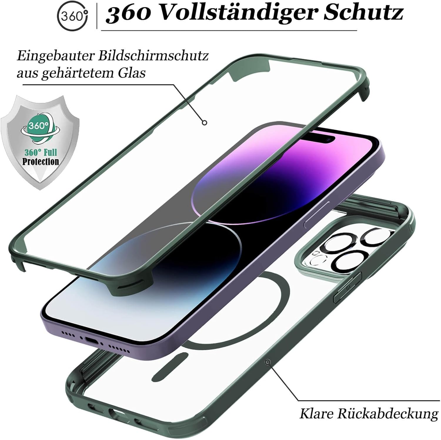 Thumbnail 1 de Leedia Handyhülle für iPhone 14 Pro 6.1" – MagSafe, 360° Schutz, 9H Glas Displayschutz, grün