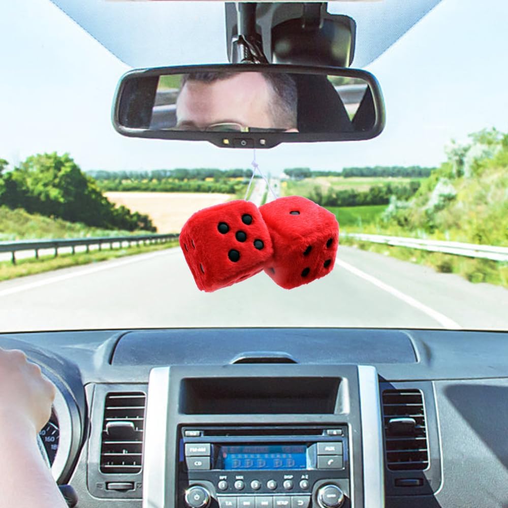 Thumbnail 6 de Fuzzy Plush Dice Car Decoration – Square Plush Dice with Dots for Rearview Mirror