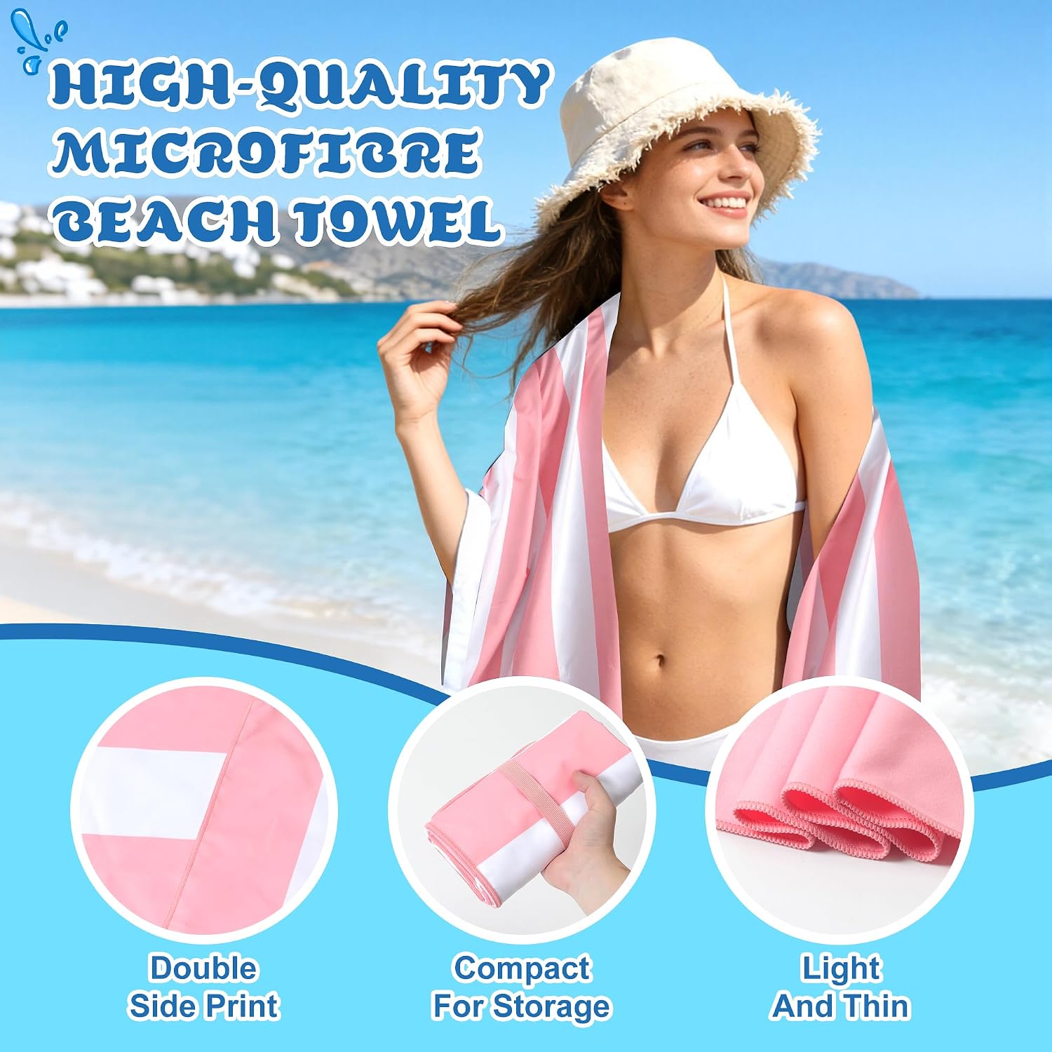 Detalle 1 de Anavasi Microfibre Beach Towels for Adults (2 Pack) 180 x 90 cm with Drawstring Bag – Quick Dry, Sand Free, Lightweight