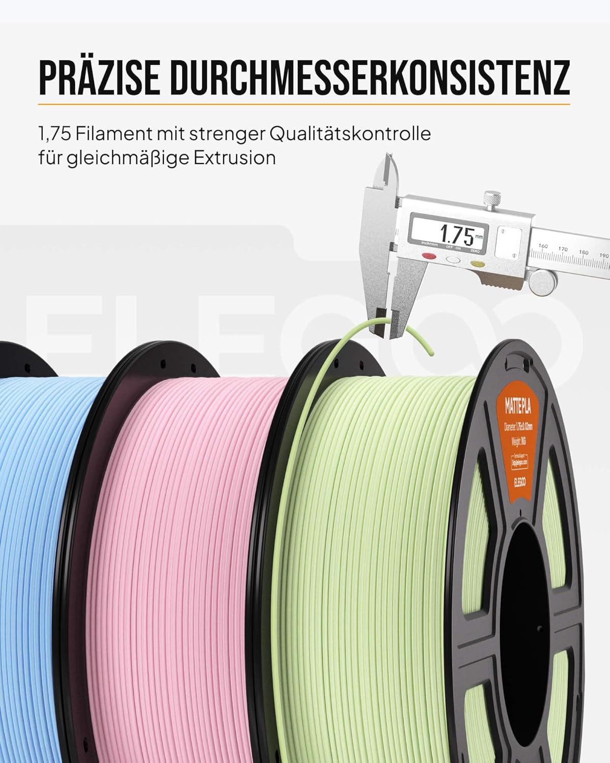 Detalle de ELEGOO Matte PLA Filament 1,75 mm matt schwarz, 1 kg Kartonspule – für präzise, wenig glänzende Drucke